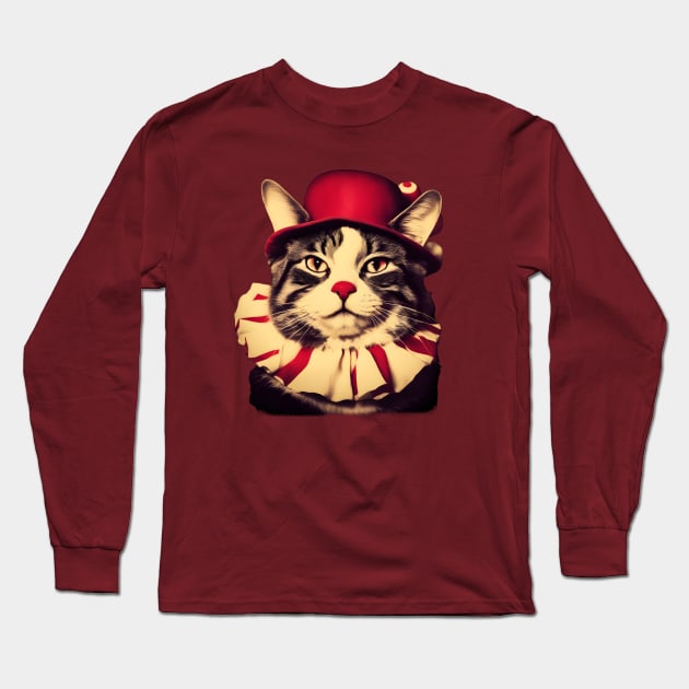 Cat wearing clown costume Long Sleeve T-Shirt by Ravenglow